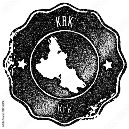 Krk map vintage stamp. Retro style handmade label, badge or element for travel souvenirs. Black rubber stamp with island map silhouette. Vector illustration.