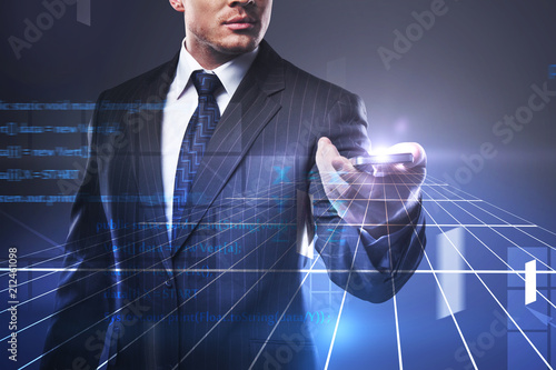 businessman with cell phoe and network connection photo
