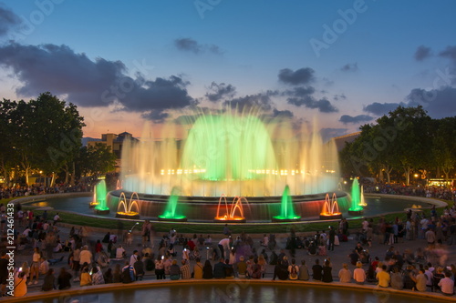 Magic fountain show in Barcelona Montjuic hill, Spain