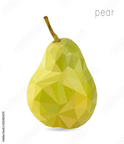 Pear, geometric polygonal fruit, triangles, vector illustration