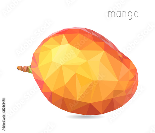 Mango, geometric polygonal fruit, triangles, vector illustration