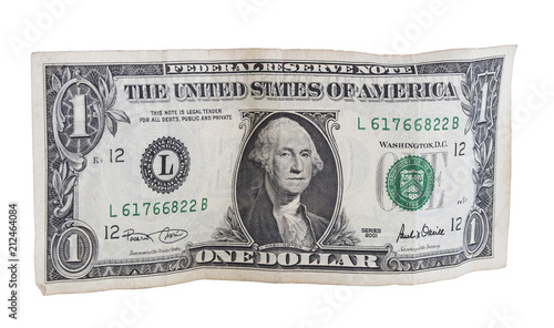 US one dollar bill closeup. USD banknote. George Washington portrait on the white background.
