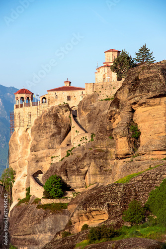 Eastern Orthodox Monastery of Varlaam in holy complex in the famous valley of the Meteora rocks in Greece. Great amazing world. Attractions.
