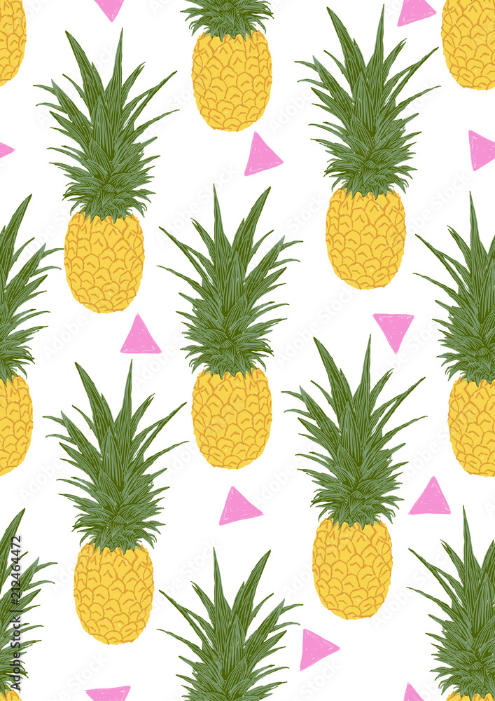 seamless pattern pineapple with pink triangle illustration on white background seamless pattern pineapple with pink triangle illustration on white background