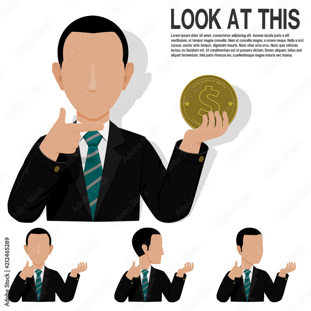 Set of businessman is presenting something in his hand Set of businessman is presenting something in his hand