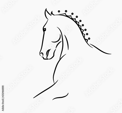 Horse head graphic logo template, vector illustration on white background. Stylish horse head outline for stable, farm, club race design. Running stallion for equestrian sport competition.