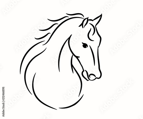 Horse head graphic logo template, vector illustration on white background. Stylish horse head outline for stable, farm, club race design. Running stallion for equestrian sport competition.