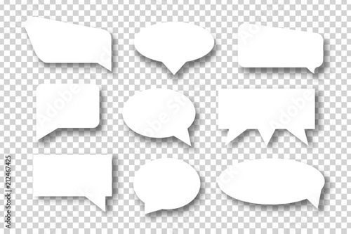 Vector set of realistic isolated speech bubbles for decoration and covering on the transparent background.