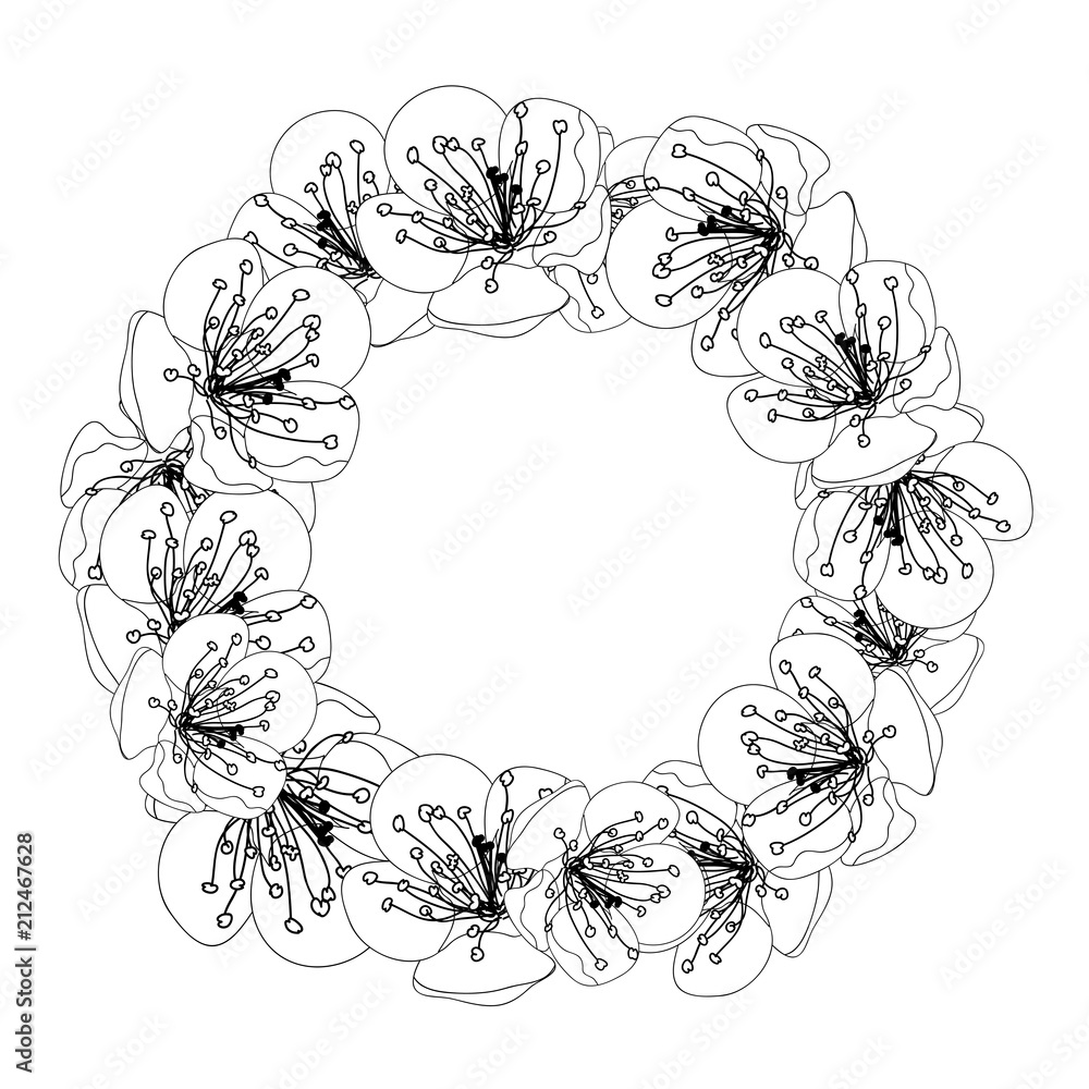 Plum Blossom Flower Wreath Outline Plum Blossom Flower Wreath Outline
