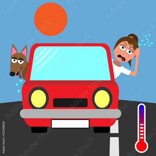 hot in the car with girl and dog