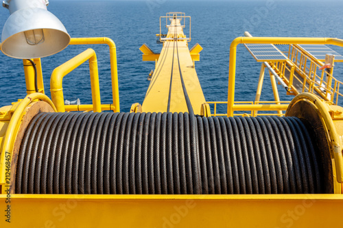 Wire rope sling or cable sling on crane reel drum  or winch roll of crane the lifting machine in heavy industrial