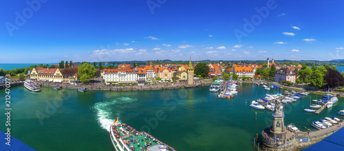 Panoramic Bird eye view of Lindua city in the morning at Lindua, Bavaria, Germany.