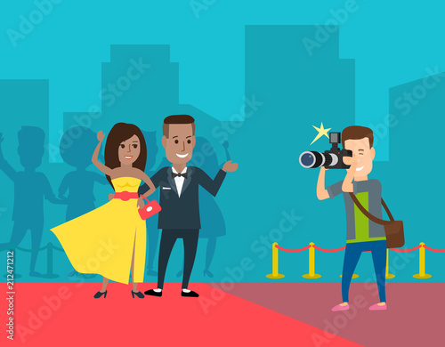 photographer shooting african american  celebrity couple on paty