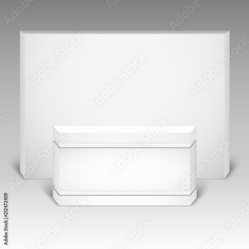 Trade exhibition stand mock up isolated on white background. White creative exhibition stand design.