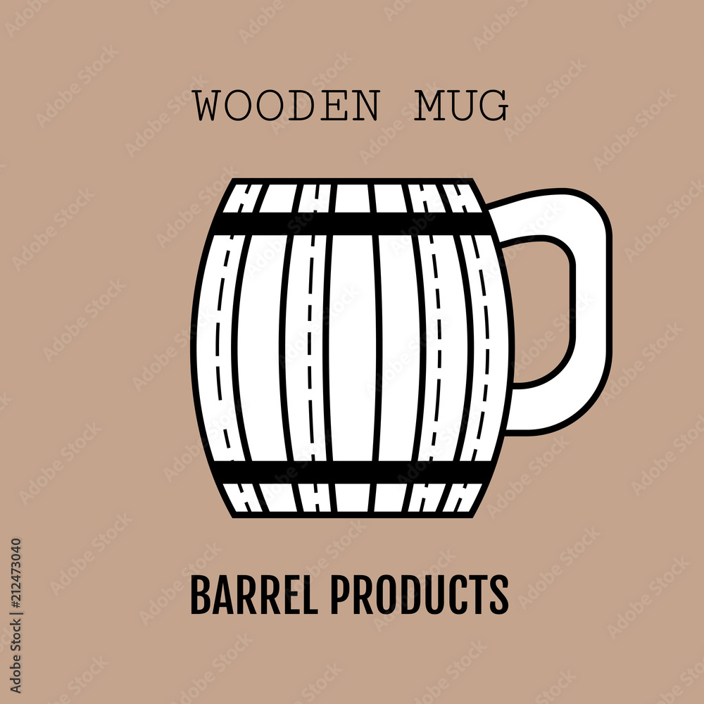 Wooden mug for beer, water and beverages. Flat icon for site, business. Vector illustration Wooden mug for beer, water and beverages. Flat icon for site, business. Vector illustration