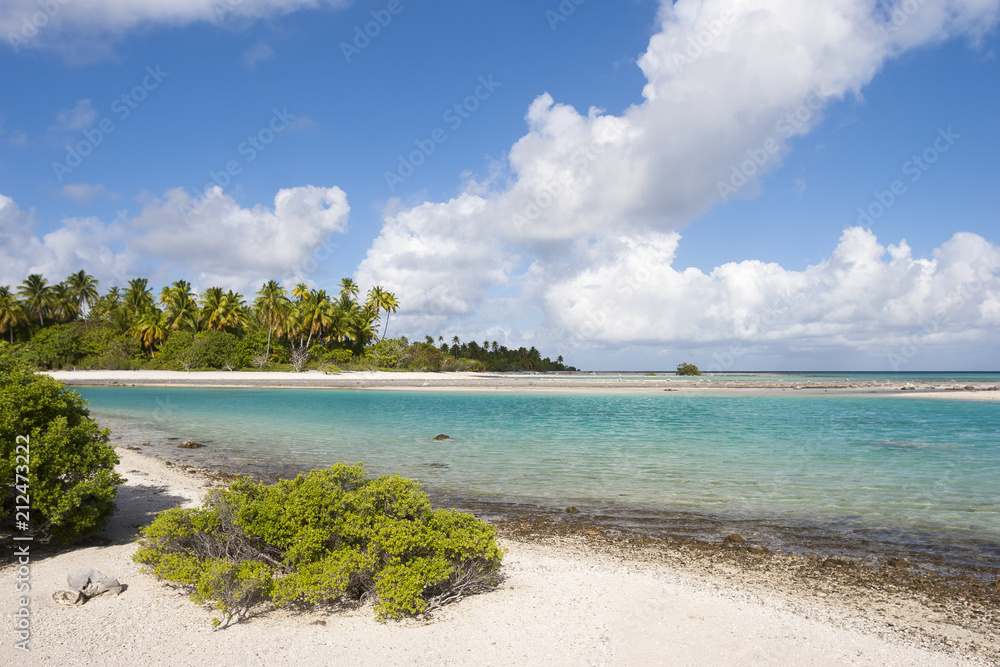 reef ring,lagoon and motu on Tahanea atoll, Tuamotus archipelago, French Polynesia, south pacific