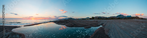 Sunset on sea beach, Cosenza, Italy.