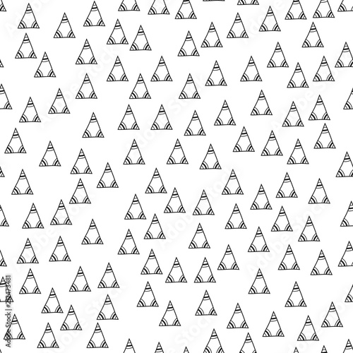 Triangles. Black and white seamless pattern. Geometric, abstract background for covers, textile. Doodle shapes.