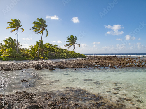 reef ring,lagoon and motu on Tahanea atoll, Tuamotus archipelago, French Polynesia, south pacific