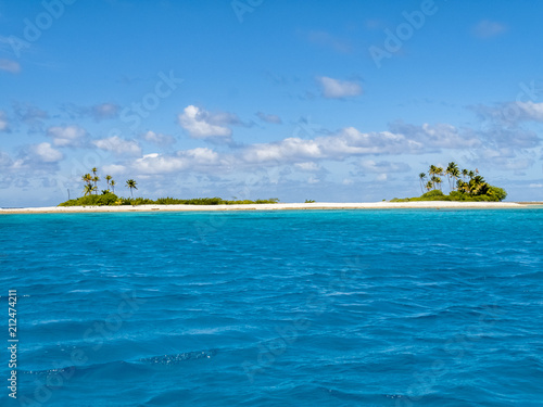 reef ring  lagoon and motu with palm trees on Makemo Atoll  Tuamotus archipelago  French Polynesia  France 