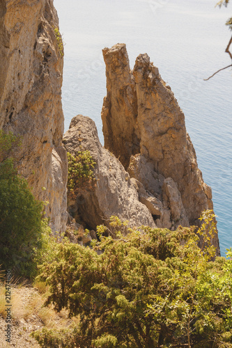 Rocks of bizarre shape, that broke away from a large rock. black sea coast.