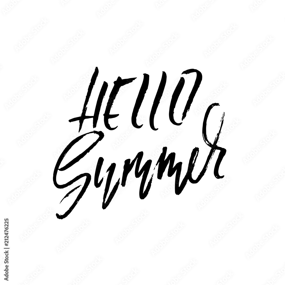 Hello summer. Hand drawn lettering for your design. Vector illustration isolated on white background. Modern dry brush inscription. Hello summer. Hand drawn lettering for your design. Vector illustration isolated on white background. Modern dry brush inscription.