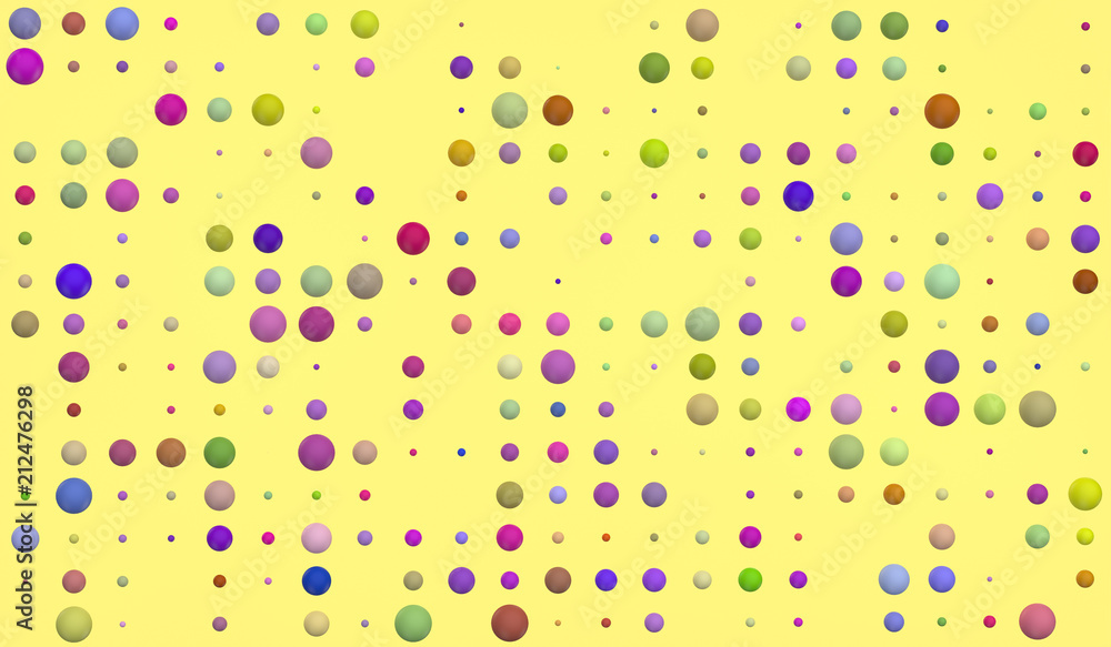 Abstract 3d background with colorful spheres on yellow