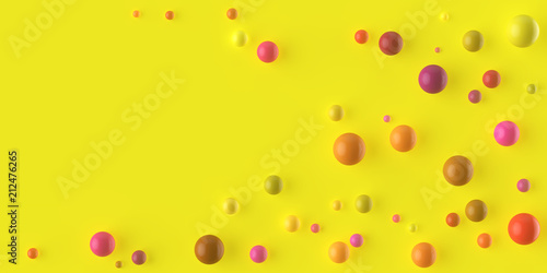 Abstract 3d background with colorful spheres on yellow