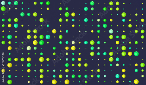 Abstract 3d background with gree yellow spheres on dark blue