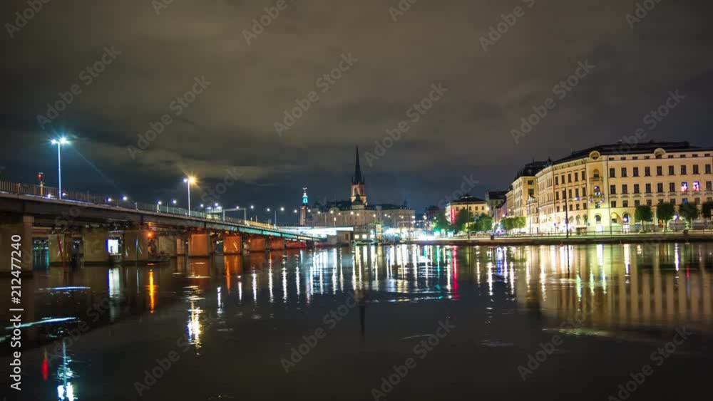 4K Time Lapse of Stockholm Old Town and Riddarholmen. City buildings and bridge