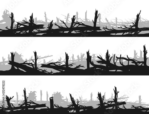 Set of horizontal banners with silhouettes of windbreak forest.
