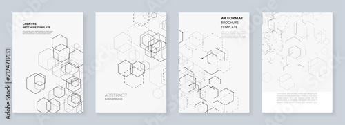 Minimal brochure templates with hexagons and lines on white. Hexagon infographic. Digital technology, science or medical concept.Templates for flyer, leaflet, brochure, report, presentation.