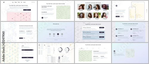 Vector templates for website design, minimal presentations, portfolio. UI, UX, GUI. Line art pattern with connecting lines. Abstract geometric graphic background. Technology, digital network concept.