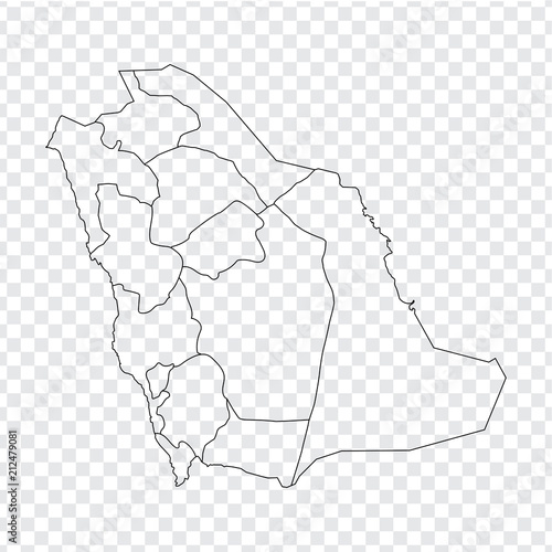 Blank map Saudi Arabia. High quality map of  Saudi Arabia on transparent background.  Map of Saudi Arabia with the provinces. Stock vector. Vector illustration EPS10.