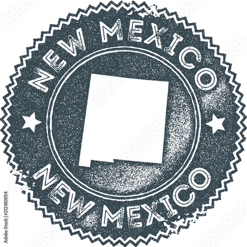 New Mexico map vintage stamp. Retro style handmade label, badge or element for travel souvenirs. Dark blue rubber stamp with US state map silhouette. Vector illustration.