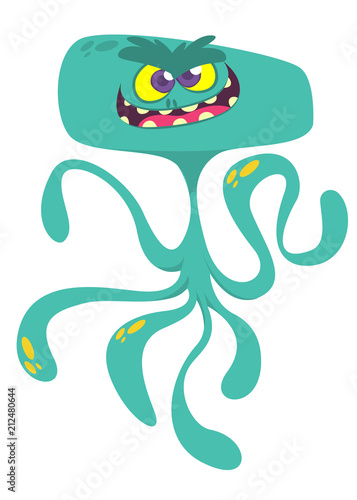 Cute cartoon monster alien or octopus. Vector illustration of blue monster