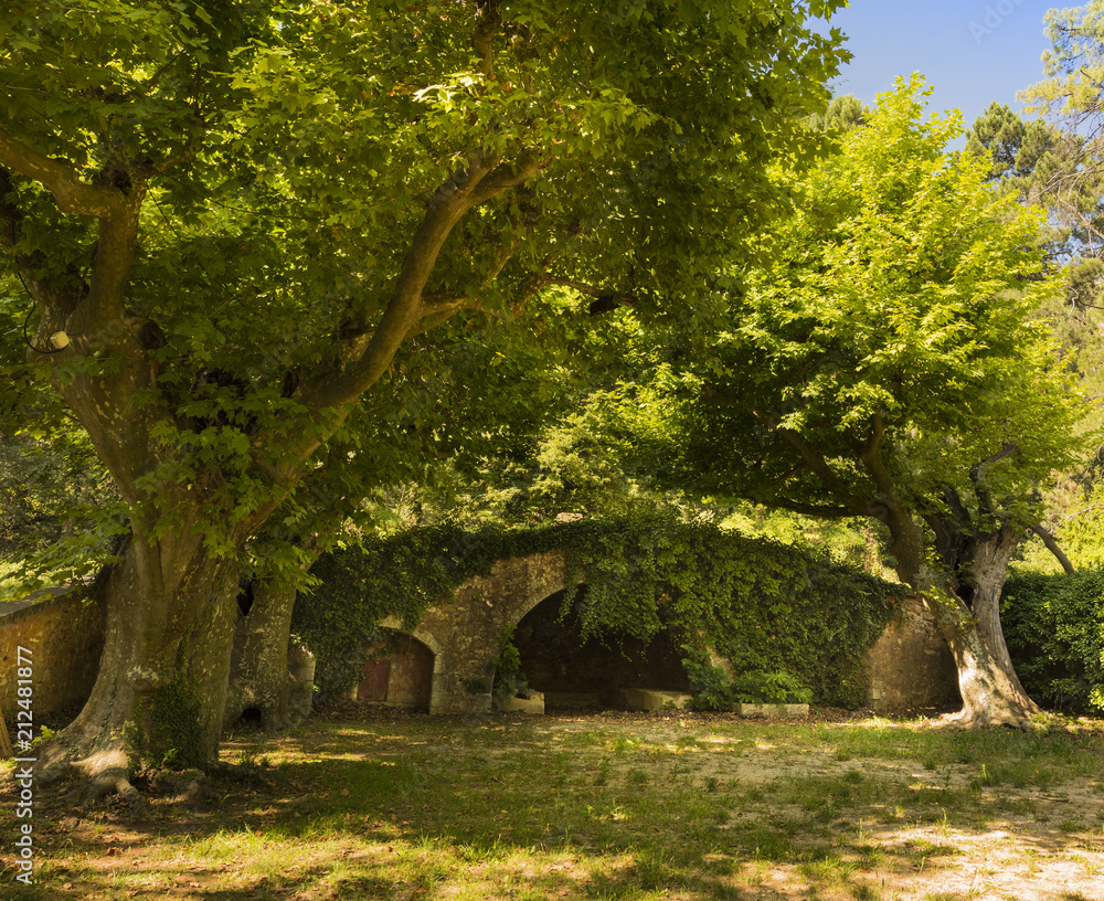 Idyllic place with old trees and walls below Roussillon. Vaucluse, Provence, France Idyllic place with old trees and walls below Roussillon. Vaucluse, Provence, France