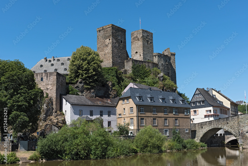 The castle of Runkel and the historic old town on the Lahn River, Hesse, Germany