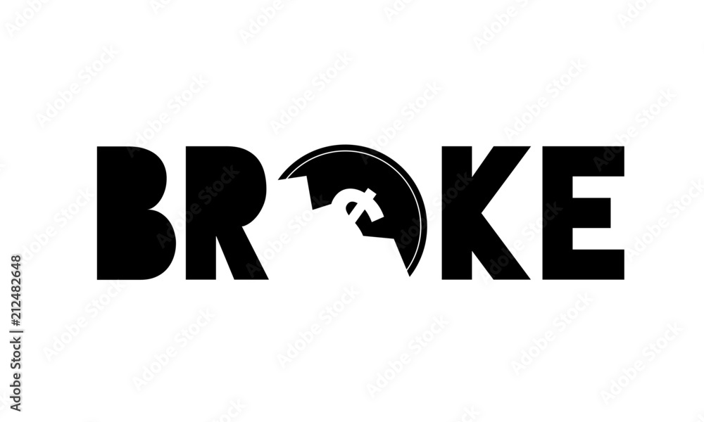 Obraz premium Broke money concept. Dollar coin broken. Vector illustration. No money Bankruptcy idea.