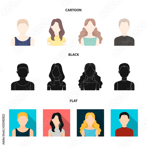 Girl with long hair, blond, curly, gray-haired man.Avatar set collection icons in cartoon,black,flat style vector symbol stock illustration web.