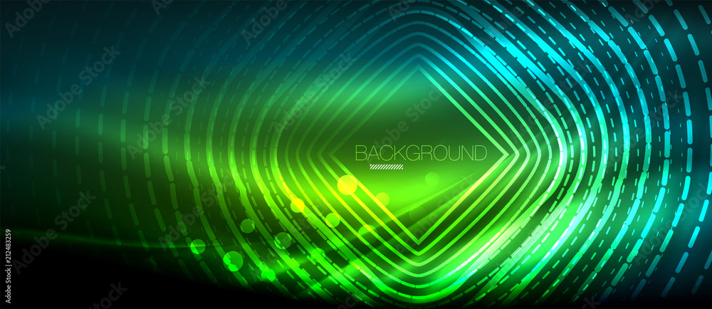 Neon glowing wave, magic energy and light motion background. Wallpaper template, hi-tech future concept Neon glowing wave, magic energy and light motion background. Wallpaper template, hi-tech future concept