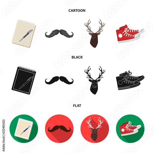 Hipster, fashion, style, subculture .Hipster style set collection icons in cartoon,black,flat style vector symbol stock illustration web.