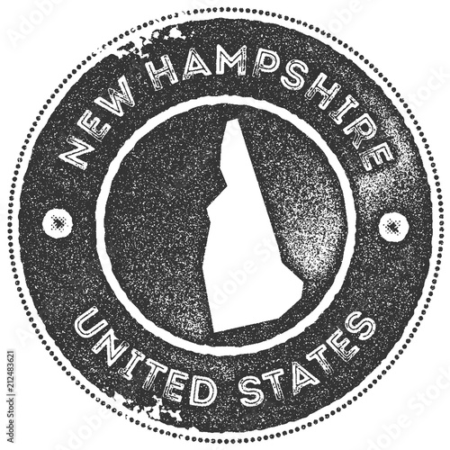 New Hampshire map vintage stamp. Retro style handmade label, badge or element for travel souvenirs. Dark grey rubber stamp with US state map silhouette. Vector illustration.