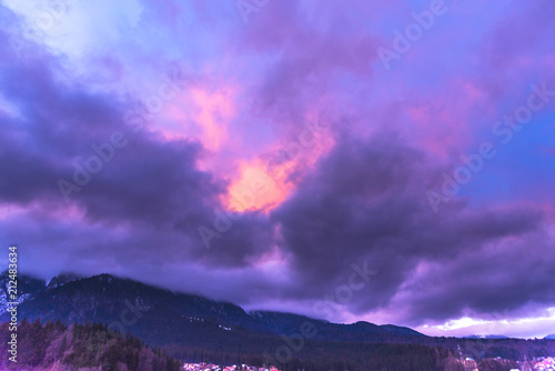 Amazing clouds at the sunset in the winter  Bucegi Mountains