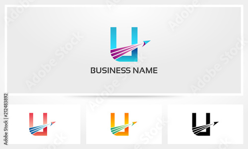 U Letter Aviation Arrow Airplane Logo