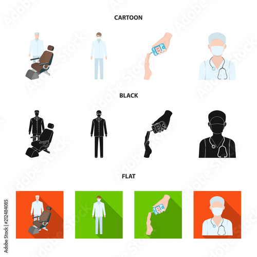 Doctor in a face mask, dentist, medical staff, a blood test for sugar. Medicineset collection icons in cartoon,black,flat style vector symbol stock illustration web.