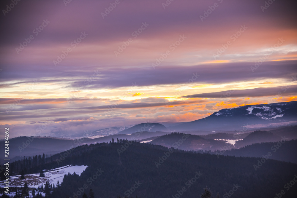 Fantastic colors of clouds at the sunset in Carpathians Mountains Fantastic colors of clouds at the sunset in Carpathians Mountains
