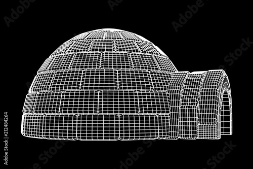 Igloo icehouse. Snowhouse or snowhut. Eskimo shelter built of ice. Wireframe low poly mesh vector illustration