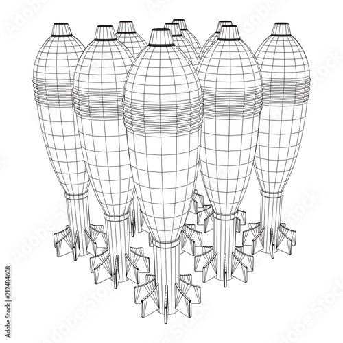 Missile, nuclear bomb or mortar mine Wireframe low poly mesh vector illustration