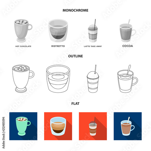 Ristretto, hot chocolate, latte take-away.Different types of coffee set collection icons in flat,outline,monochrome style vector symbol stock illustration web.